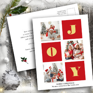 JOY Elegant Gold Snowflakes Modern Script Photo Postcard