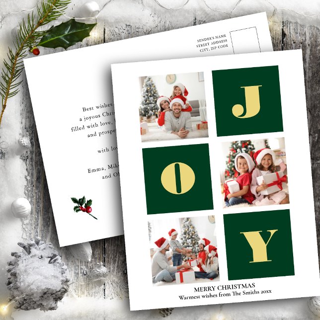 JOY Elegant Gold Snowflakes Modern Script Photo Postcard (Creator Uploaded)