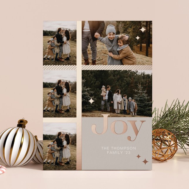 Joy Elegant Plaid 5 Family Photo Plaid Collage Foil Holiday Card (Joy Elegant Plaid 5 Family Photo Plaid Collage Foil Holiday Card)