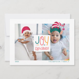 Joy Elevated Fun Elf & Santa Claus Hat 2 Photo Holiday Card