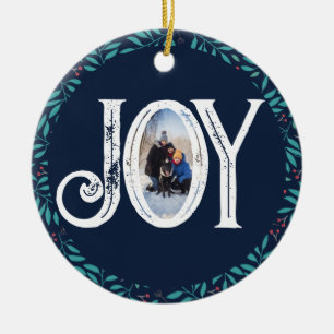 Joy Family Photo Christmas Ceramic Ornament