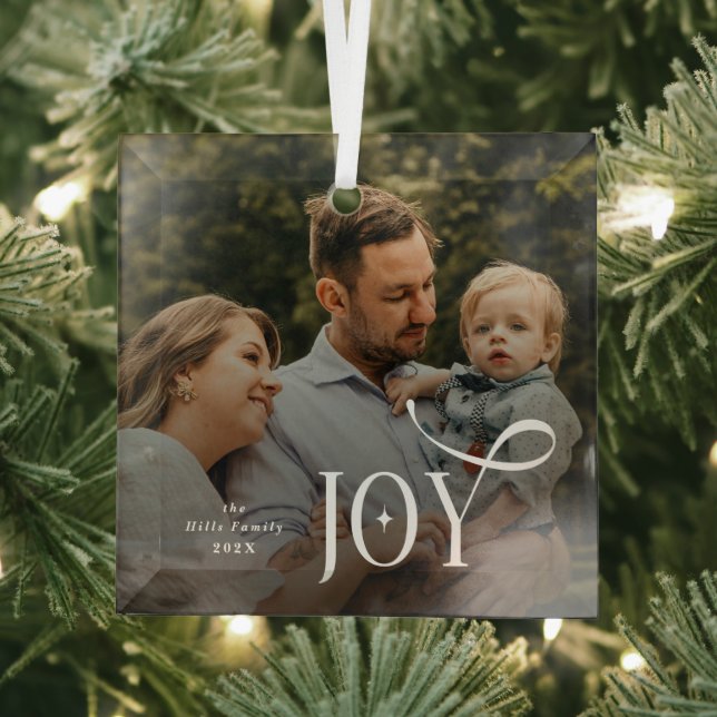 Joy Family Photo Christmas  Glass Tree Decoration (Insitu)
