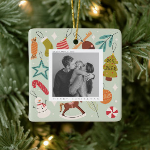 Joy Family Photo  christmas holiday postcard Ceramic Ornament