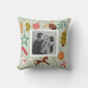 Joy Family Photo  christmas holiday postcard Cushion