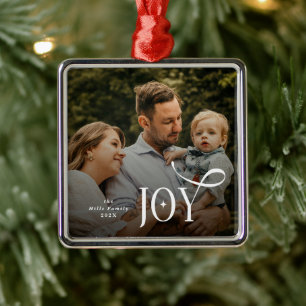 Joy Family Photo Christmas  Metal Ornament