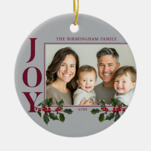 JOY Family Photo Red Berry Ornament