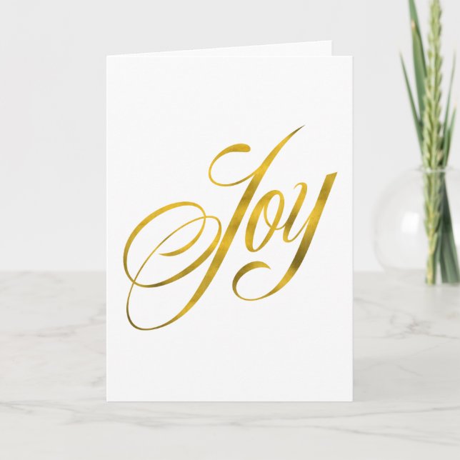 Joy Faux Gold Foil Christmas Script Lettering Text Holiday Card (Front)