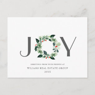 Joy Festive Holly Berry Christmas Greeting Holiday Postcard