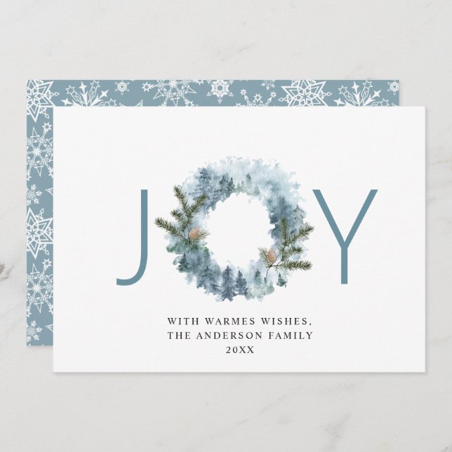 JOY Festive Holly Berry Wreath Christmas Greeting Holiday Card (Front/Back)