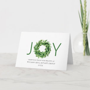 JOY Festive Pine Branch Wreath Christmas Holiday Card