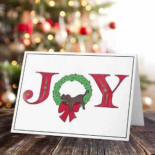 Joy Festive Wreath Sleepy Puppy Simple Classic Holiday Card