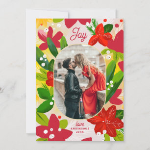 Joy Floral Christmas   Bright Botanical Photo Holiday Card