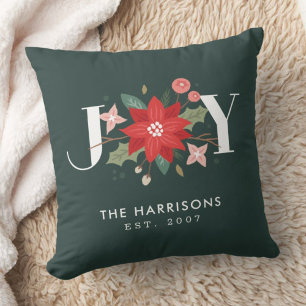 Joy Flourish Custom Floral Holiday Pillow - Green