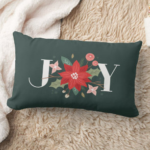 Joy Flourish Floral Holiday Lumbar Pillow - Green