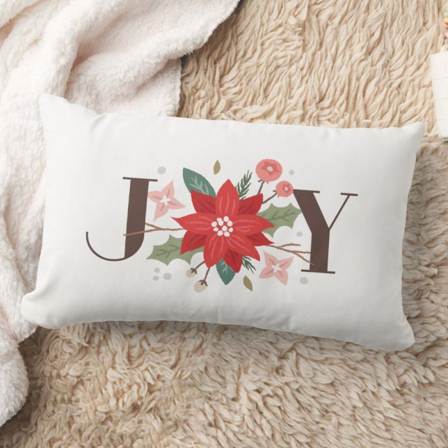 Joy Flourish Floral Holiday Lumbar Pillow - White (Creator Uploaded)