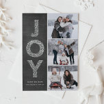 JOY Foliage Lettering Chalkboard Photo Collage Holiday Card<br><div class="desc">JOY Foliage Lettering Red Christmas Photo Collage Flat Card | Send Christmas greetings with this whimsical holiday photo card. It features JOY foliage decorative typography and festive pattern on faux chalkboard background. Personalise by adding names,  message and photos.</div>