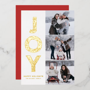 JOY Foliage Lettering Gold Foil Photo Collage Foil Holiday Card