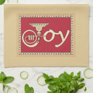 Joy French Horn  Holiday Tea Towel
