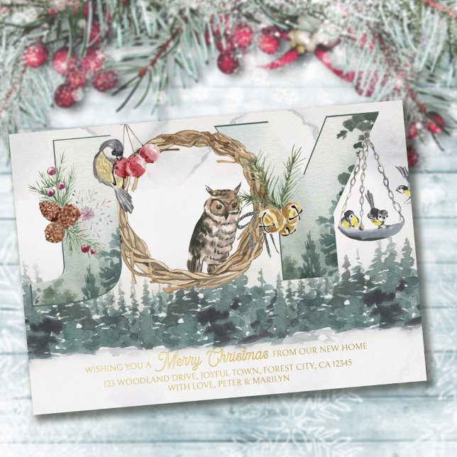 Joy from New Home Woodland Forest Christmas Moving Foil Holiday Card (Creator Uploaded)