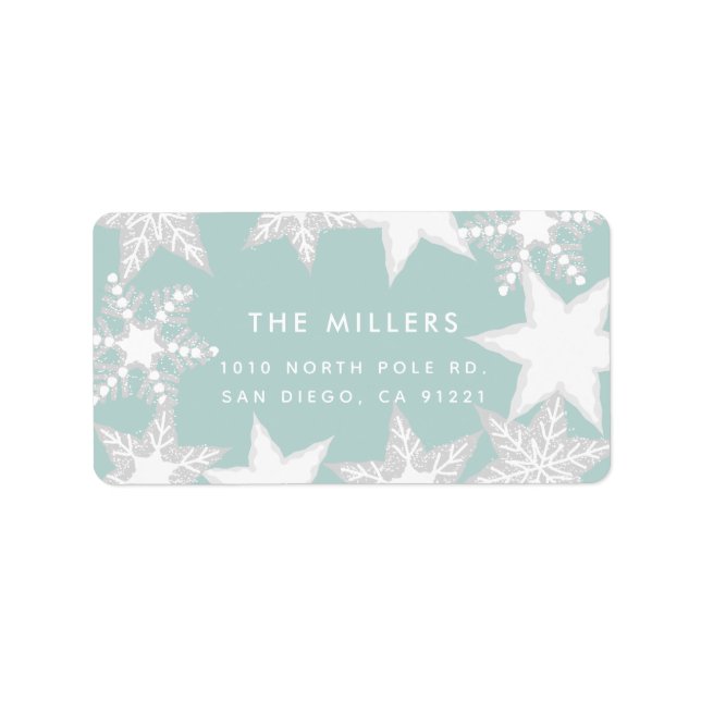 JOY Frosted Snowflakes Light Blue Address Label (Front)