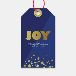 Joy Fun Christmas Blue & Gold Gift Tags