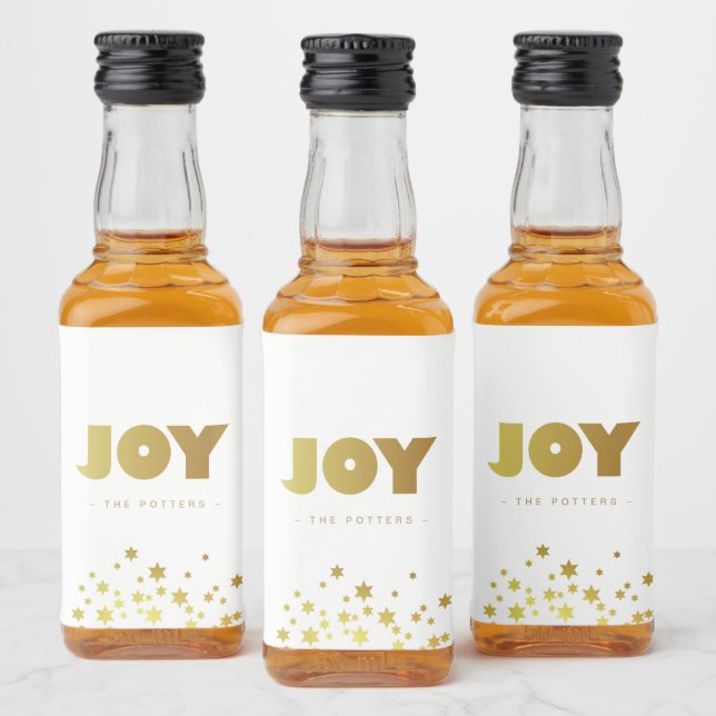 Joy | Fun Christmas White & Gold Mini Liquor Bottle Label (Bottles)