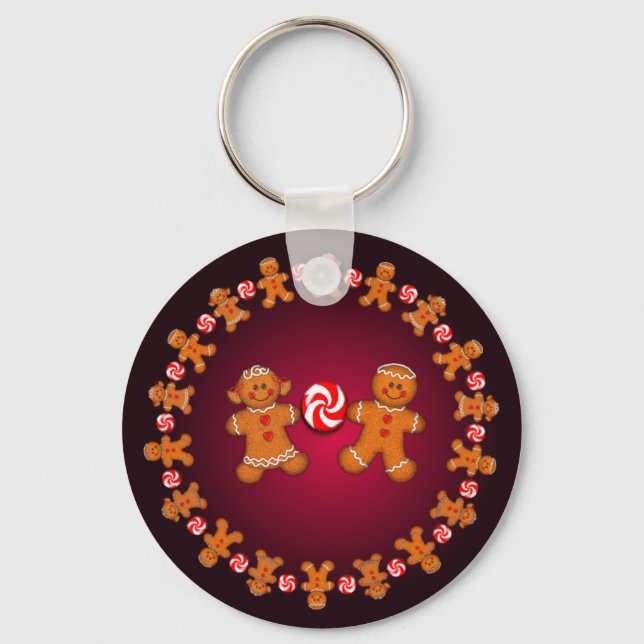 JOY, GINGERBREAD KIDS & CANDY by SHARON SHARPE Key Ring (Front)