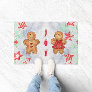 JOY Gingerbread White Xmas Door Mat Personalise