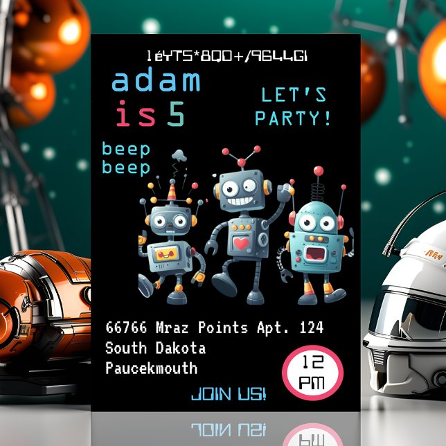 Joy Girl Cool Team Funny Crazy Robot 2nd Birthday Invitation (Creator Uploaded)