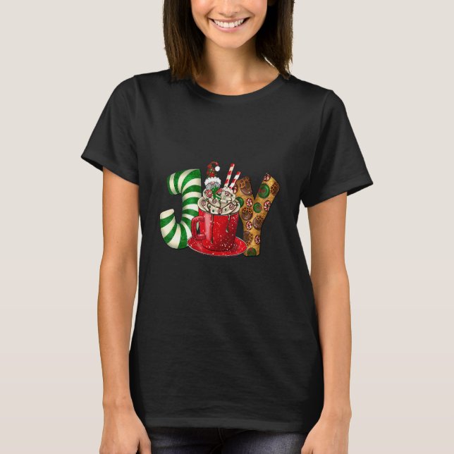 Joy Gnome Coffee Latte Cups Cookies Christmas T-Shirt (Front)