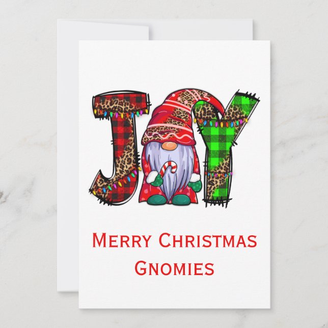 Joy Gnomes Merry Christmas Gnomies Trendy Holiday Card (Front)