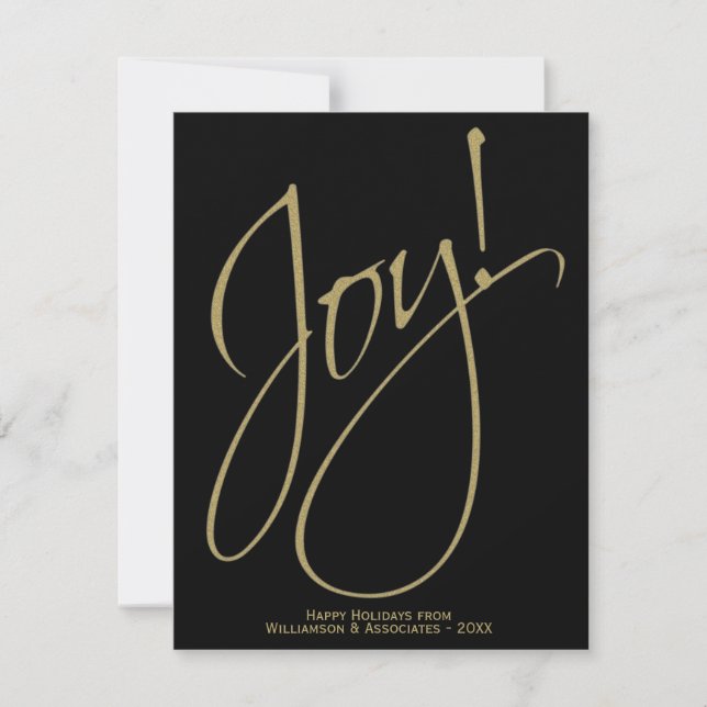 Joy! Gold & Black Stylish Minimal Small Business Holiday Card (Front)