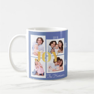 Joy Gold Blue Family Photo Collage Christmas Coffee Mug