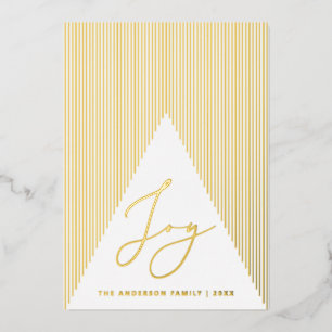 Joy. Gold Christmas modern geometric winter tree Foil Holiday Card