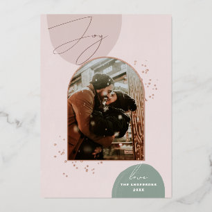 Joy. Gold Christmas pink modern geometric arch Foil Holiday Card