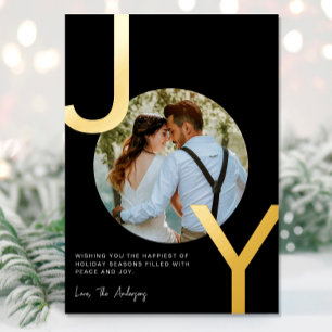 Joy Gold foil black elegant minimalist Christmas Holiday Card