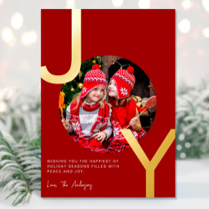 Joy Gold foil red elegant minimalist Christmas Holiday Card