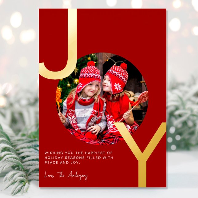 Joy Gold foil red elegant minimalist Christmas Holiday Card (Creator Uploaded)