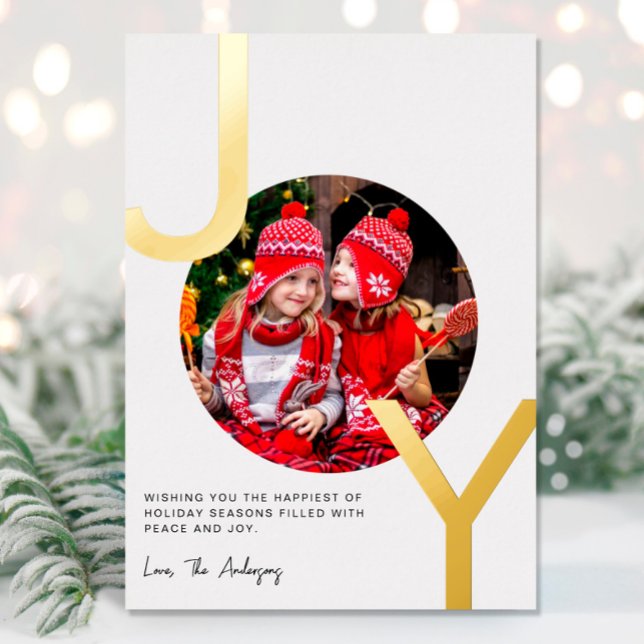 Joy Gold foil white elegant minimalist Christmas Foil Holiday Card (Creator Uploaded)
