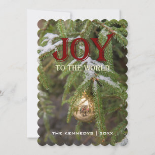 Joy - Gold glass Christmas ornament Evergreen Tree Holiday Card