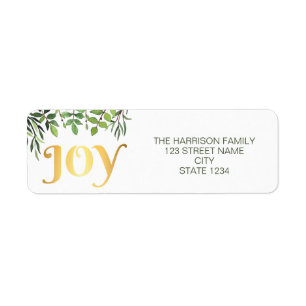 Joy Gold Green Leaves Return Address Label