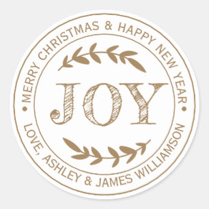 JOY Gold Merry Christmas Message Gift Label