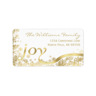Joy Gold Snowflake Holiday Christmas Label