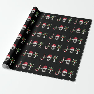 Joy Gothic Skull Holly Christmas Holiday Wrapping Paper