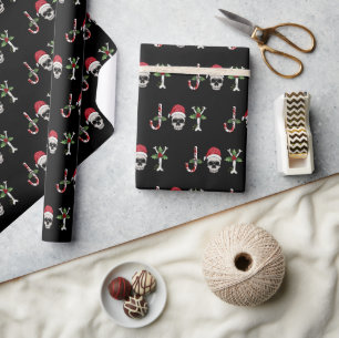 Joy Gothic Skull Holly Christmas Holiday Wrapping  Paper