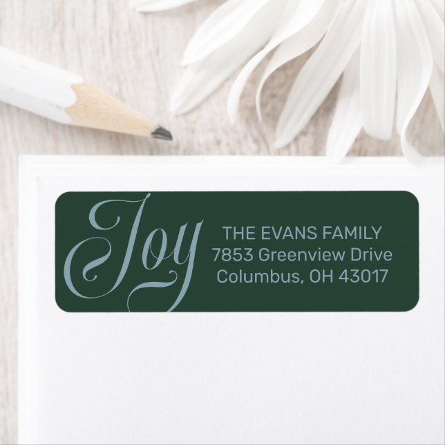 Joy green and light blue Christmas return address Label (Insitu)