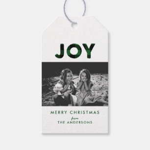 Joy Green Buffalo Plaid Christmas Photo Gift Tag