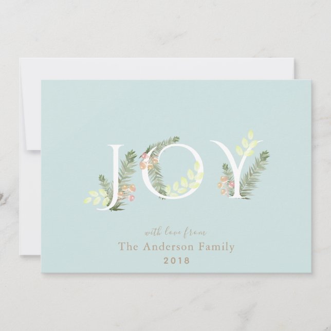 JOY Green Floliage Mint Green Christmas Card (Front)