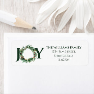 Joy Greenery Christmas Wreath Return Address Label