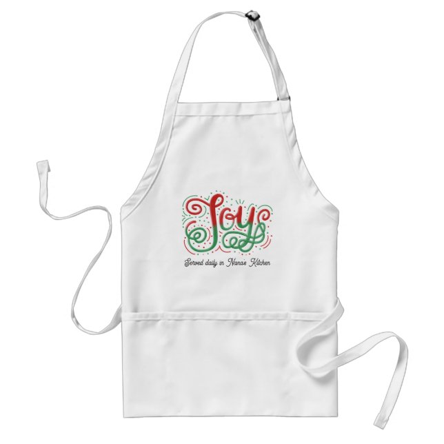 Joy hand lettering Christmas red green glitter Standard Apron (Front)